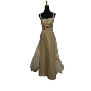 Elegant Ivory Satin Gown with Tulle‎ Skirt and Bow Accents Formal Evening Wear